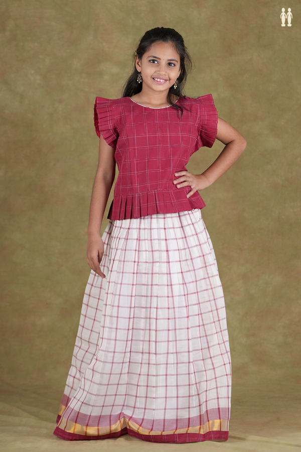 Checks Design Red And White Cotton Pavadai Sattai
