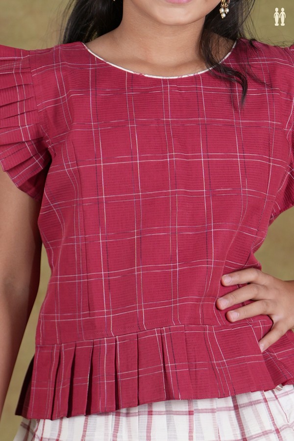 Checks Design Red And White Cotton Pavadai Sattai