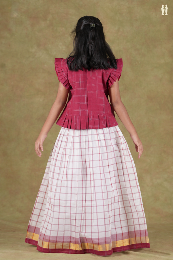 Checks Design Red And White Cotton Pavadai Sattai