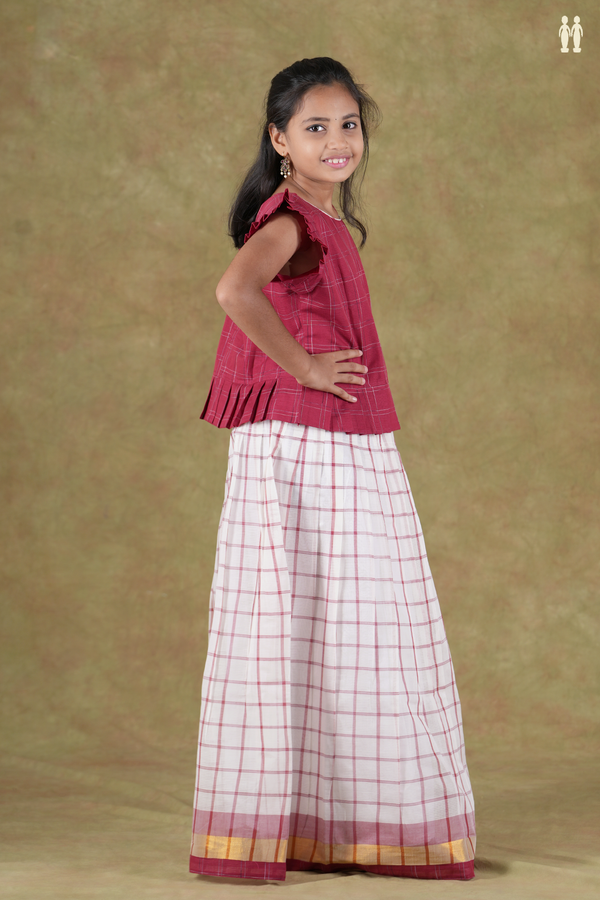Checks Design Red And White Cotton Pavadai Sattai