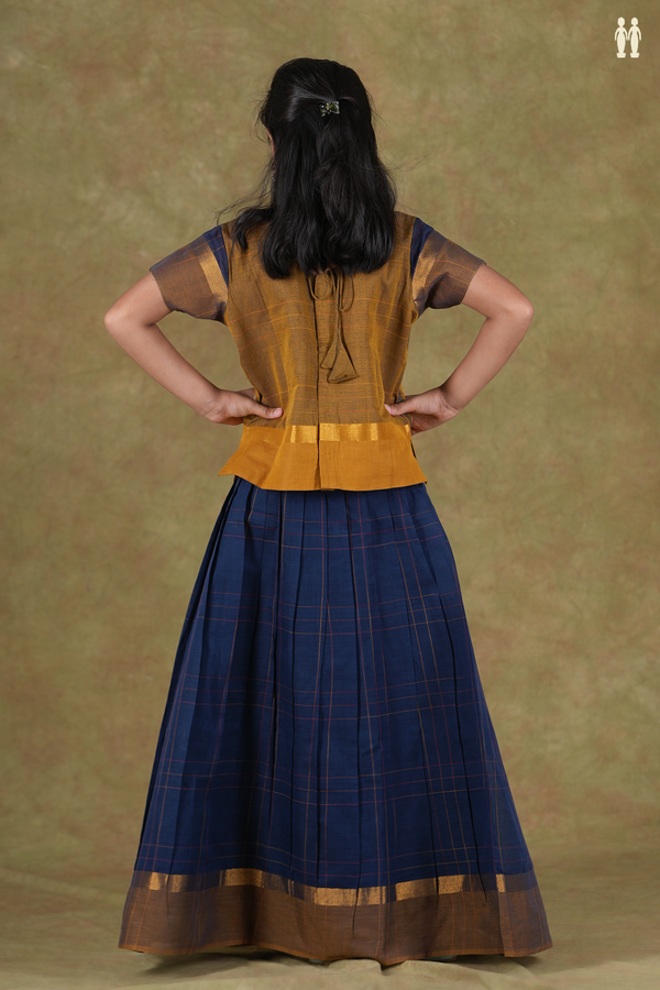 Checks Design Brown And Blue Cotton Pavadai Sattai