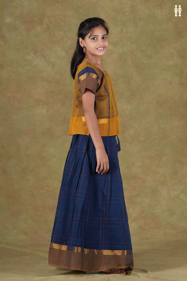 Checks Design Brown And Blue Cotton Pavadai Sattai