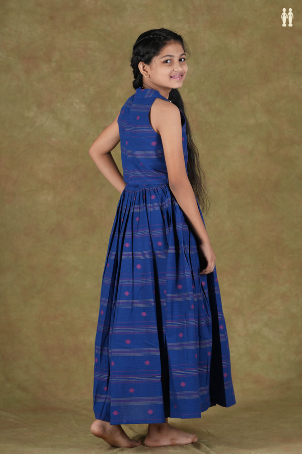 Halter Neck Threadwork Buttas Blue Cotton Pavadai Sattai