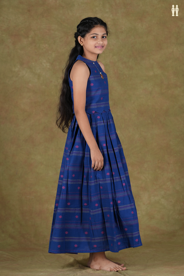 Halter Neck Threadwork Buttas Blue Cotton Pavadai Sattai