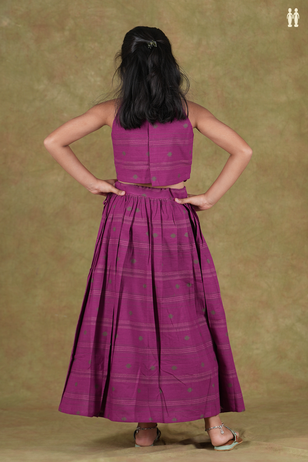 Halter Neck Threadwork Buttas Purple Cotton Pavadai Sattai