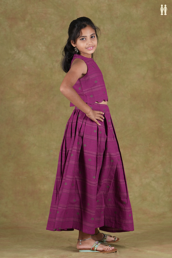 Halter Neck Threadwork Buttas Purple Cotton Pavadai Sattai