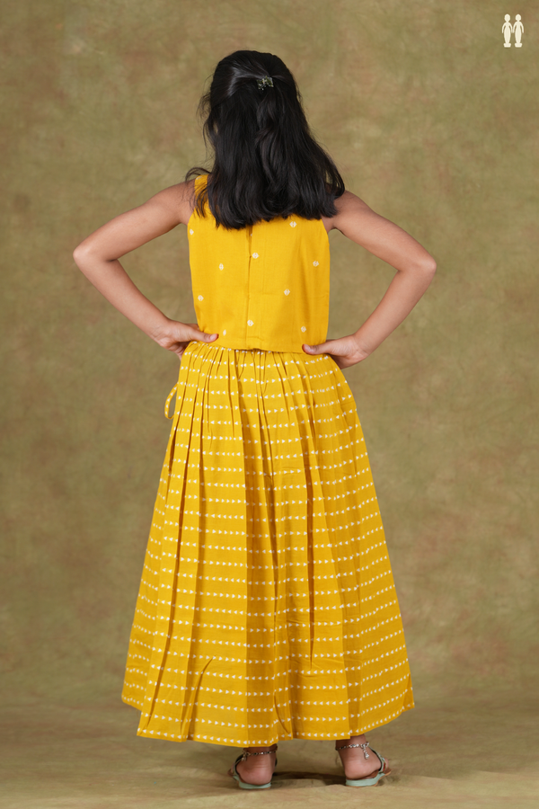Sweet Heart Neck Threadwork Buttas Yellow Cotton Pavadai Sattai