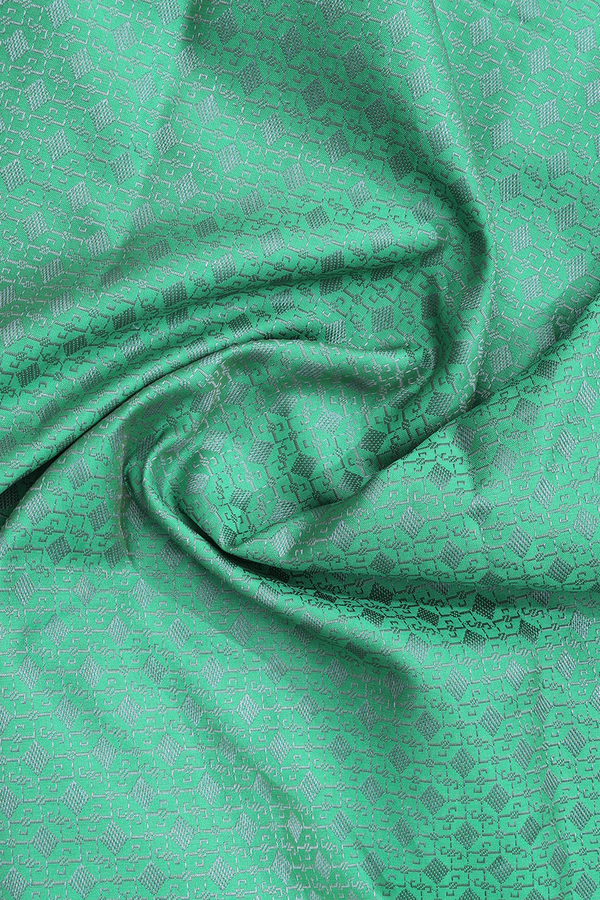 Chinese Collar Threadwork Design Green Banaras Short Kurta