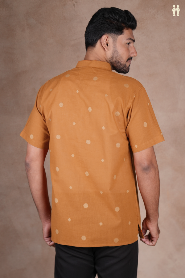 Chinese Collar Threadwork Buttas Orange Cotton Short Kurta