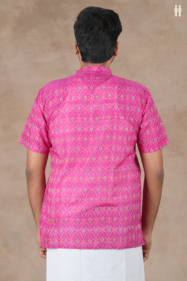 Chinese Collar Ikat Design Pink Pochampally Short Kurta