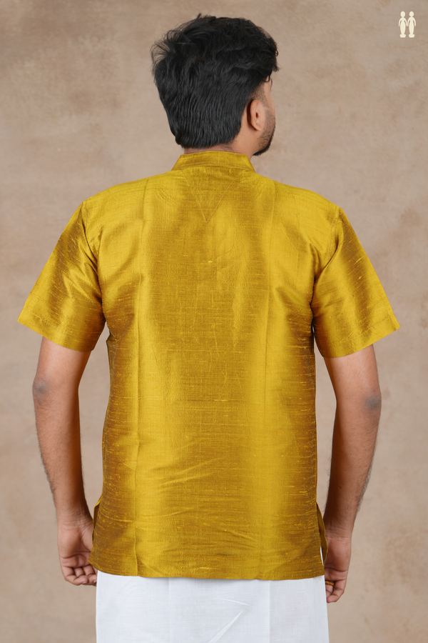 Chinese Collar Plain Golden Yellow Raw Silk Short Kurta