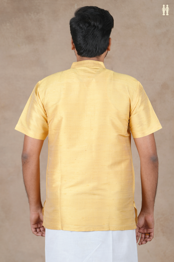 Chinese Collar Plain Yellow Raw Silk Short Kurta