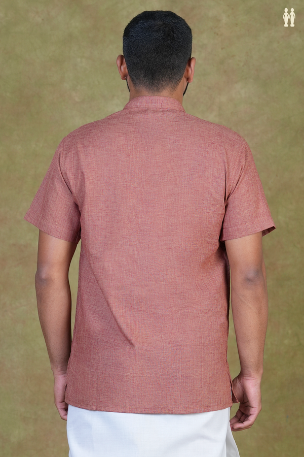 Chinese Collar Plain Brick Brown Cotton Short Kurta