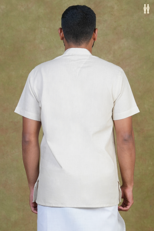 Chinese Collar Plain Cream Color Cotton Short Kurta