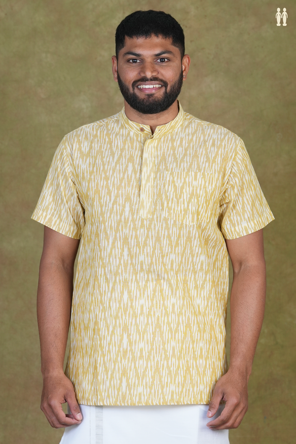 Chinese Collar Chevron Design Brown Cotton Short Kurta