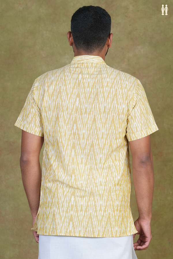 Chinese Collar Chevron Design Brown Cotton Short Kurta