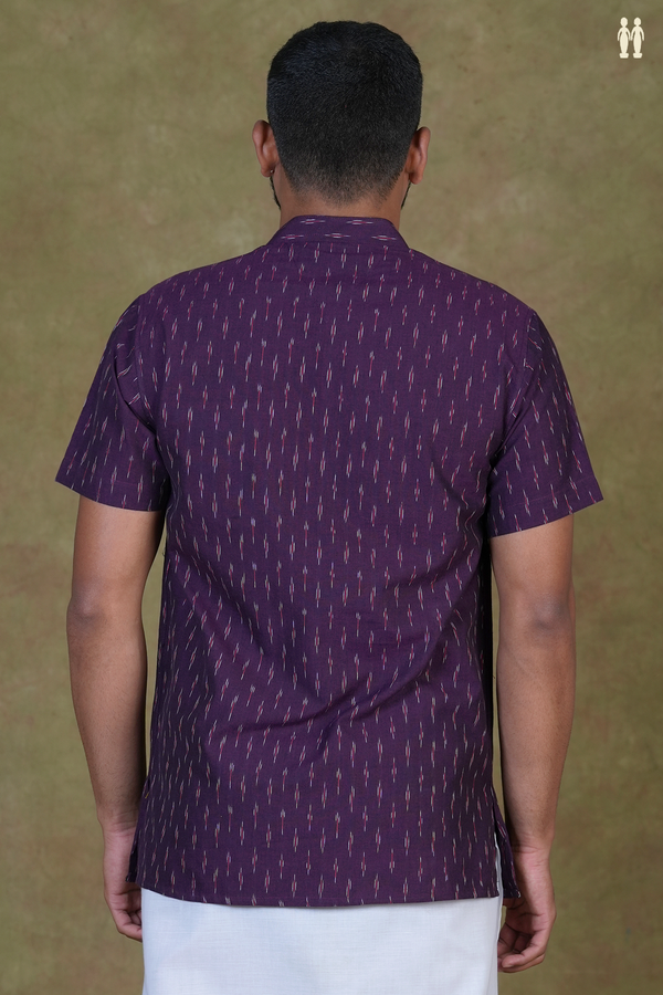 Chinese Collar Ikat Buttas Purple Cotton Short Kurta