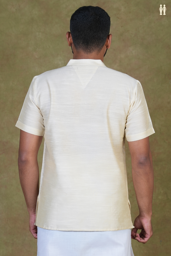 Chinese Collar Plain Cream Color Raw Silk Short Kurta
