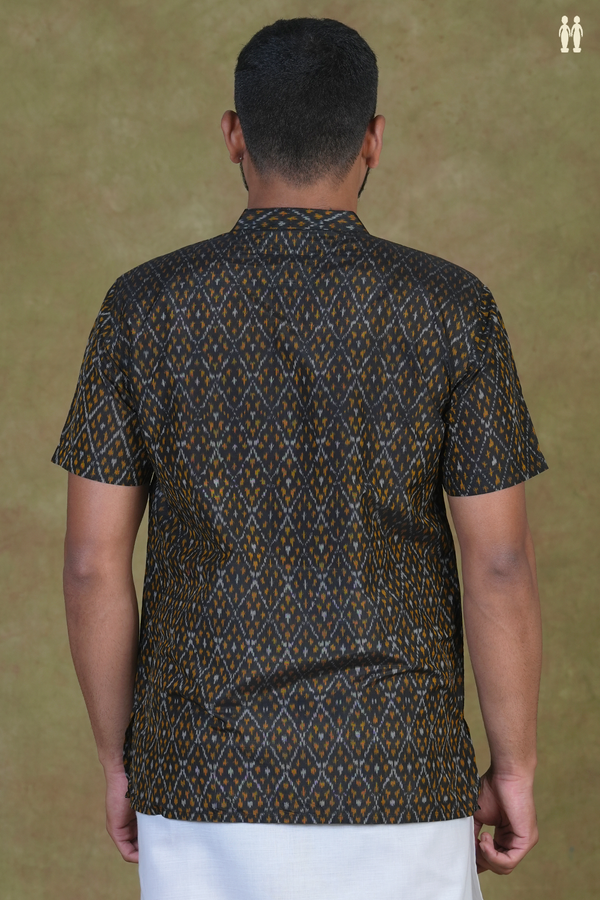 Chinese Collar Ikat Design Black Pochampally Silk Short Kurta