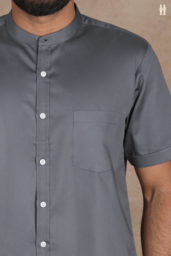 Chinese Collar Plain Grey Silk Shirt
