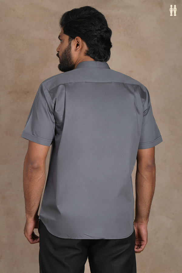 Chinese Collar Plain Grey Silk Shirt