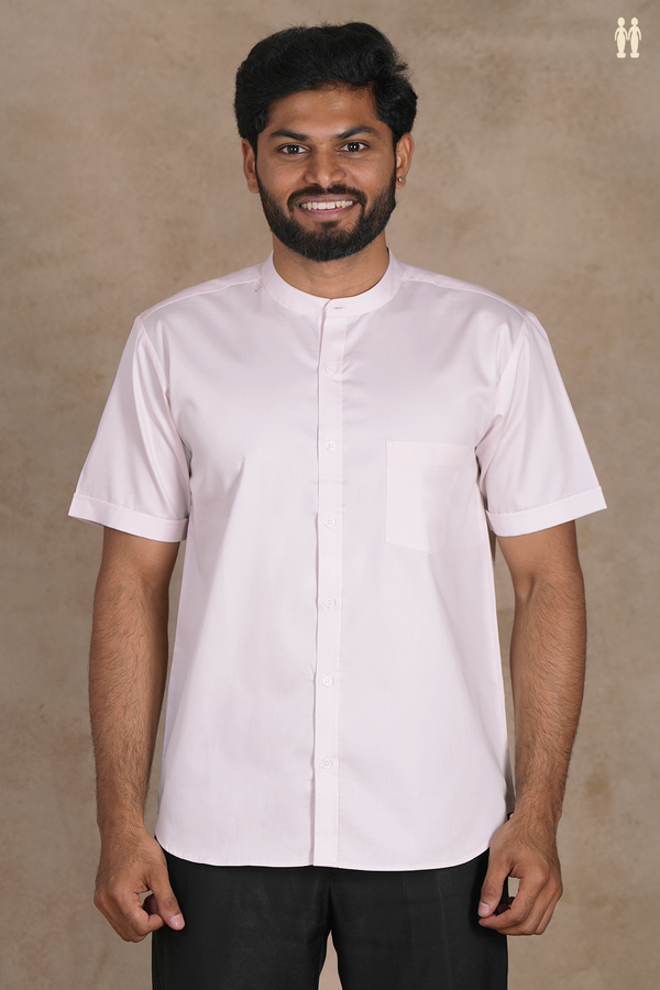Chinese Collar Plain Pale Pink Silk Shirt