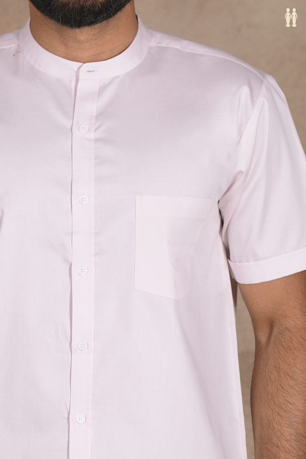 Chinese Collar Plain Pale Pink Silk Shirt