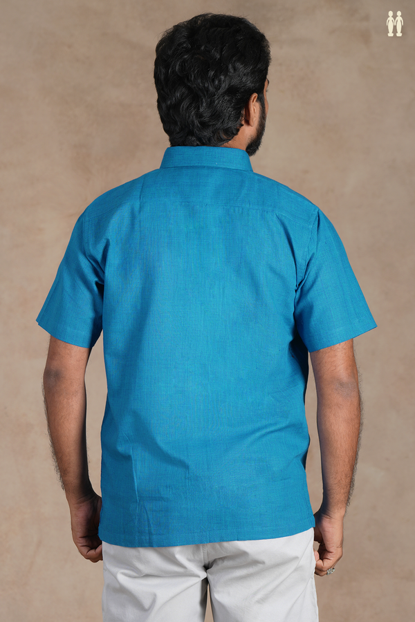 Regular Collar Plain Cerulean Blue Cotton Shirt