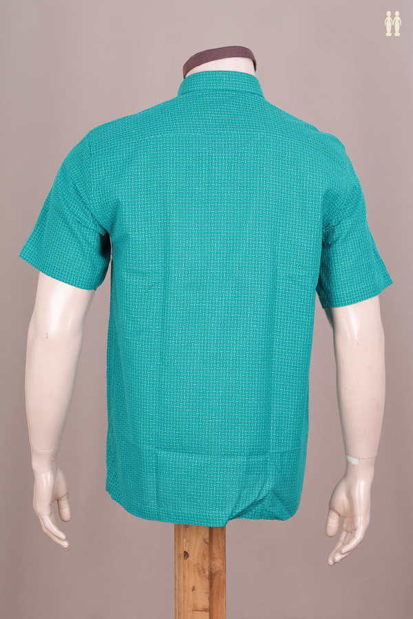 Regular Collar Threadwork Design Peacock Blue Cotton Shirt