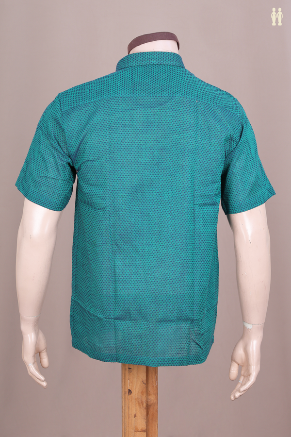 Regular Collar Threadwork Buttis Teal Blue Dobby Cotton Shirt