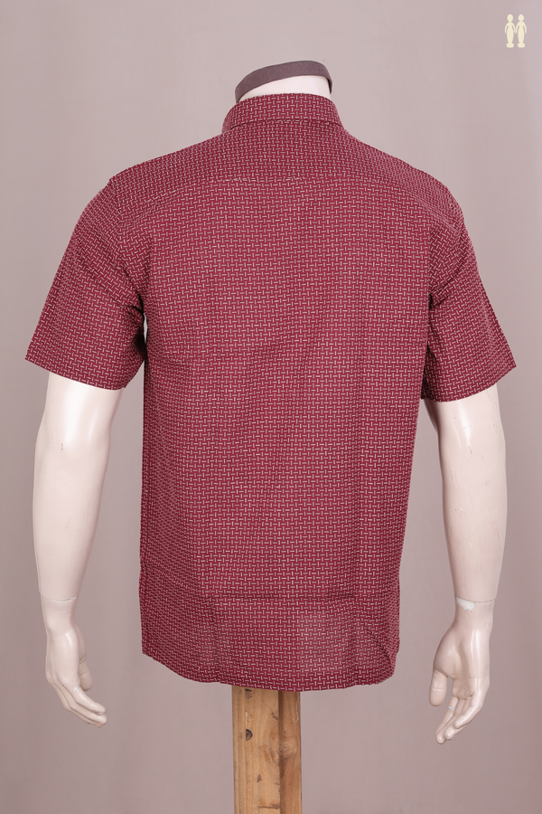 Regular Collar Threadwork Design Red Dobby Cotton Shirt