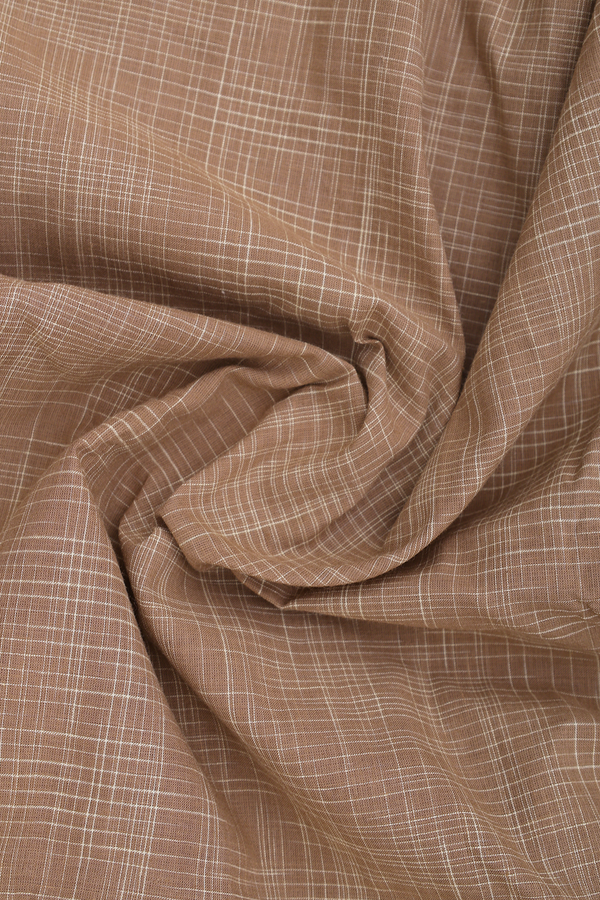 Regular Collar Checks Design Brown Cotton Shirt