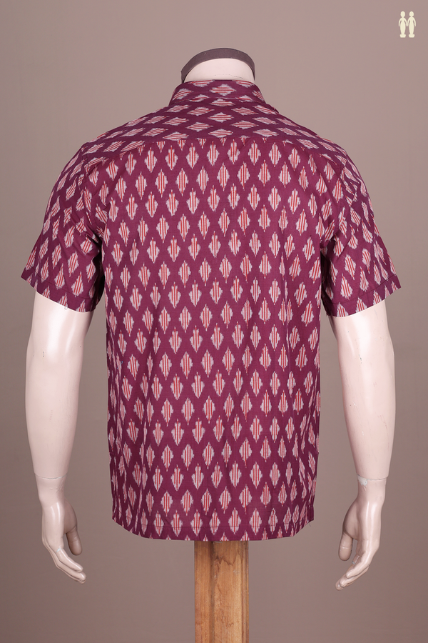 Regular Collar Printed Design Berry Purple Cotton Shirt