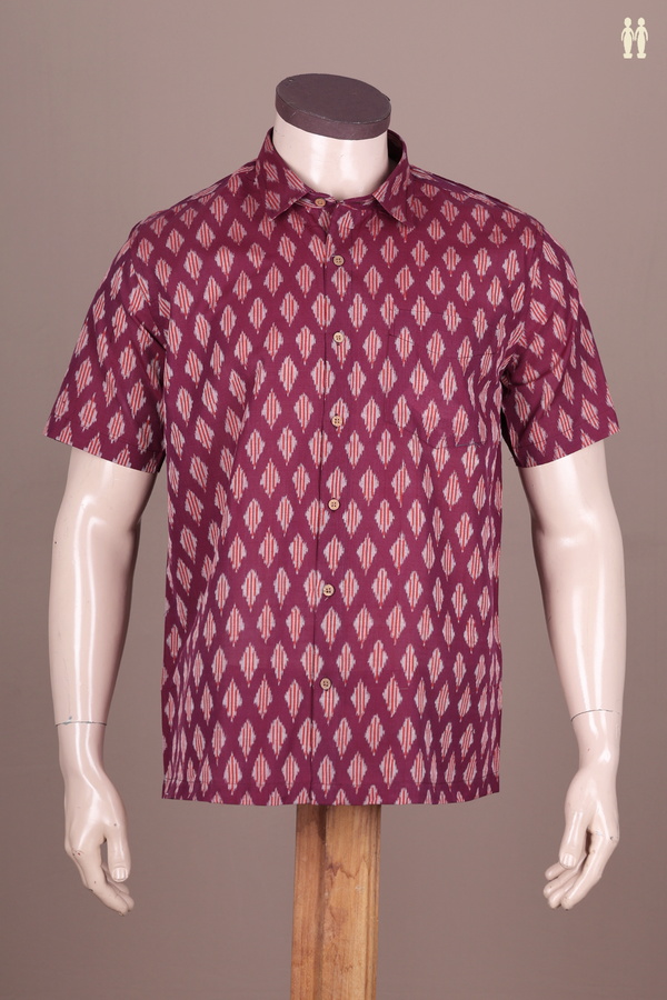 Regular Collar Printed Design Berry Purple Cotton Shirt