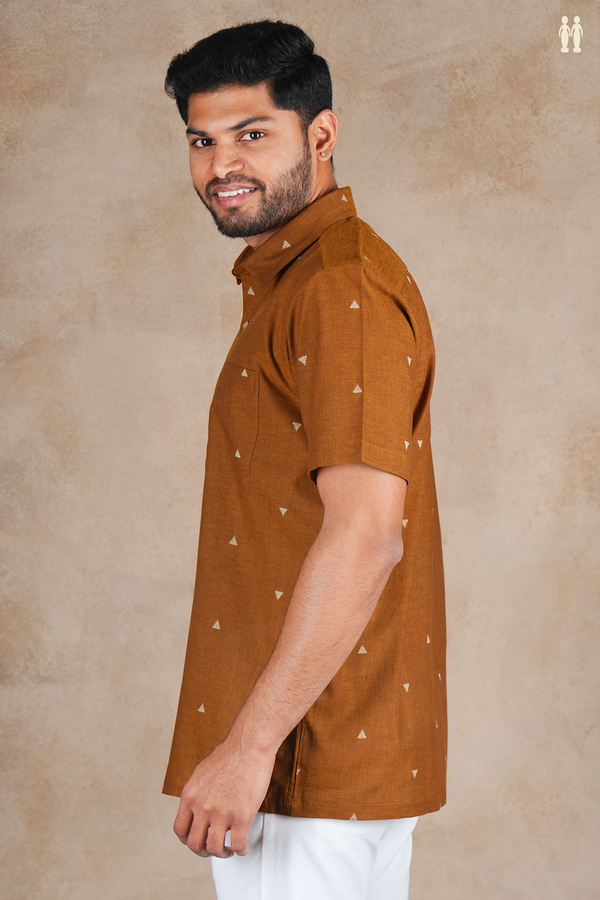 Regular Collar Threadwork Buttas Cinnamon Brown Cotton Shirt