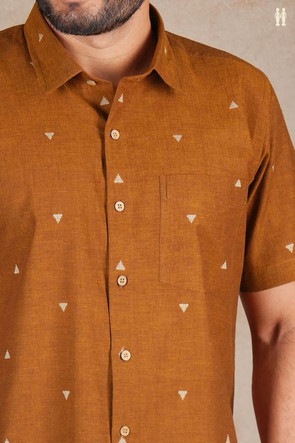 Regular Collar Threadwork Buttas Cinnamon Brown Cotton Shirt