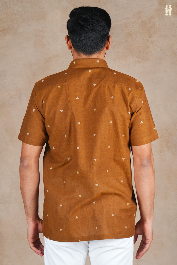 Regular Collar Threadwork Buttas Cinnamon Brown Cotton Shirt