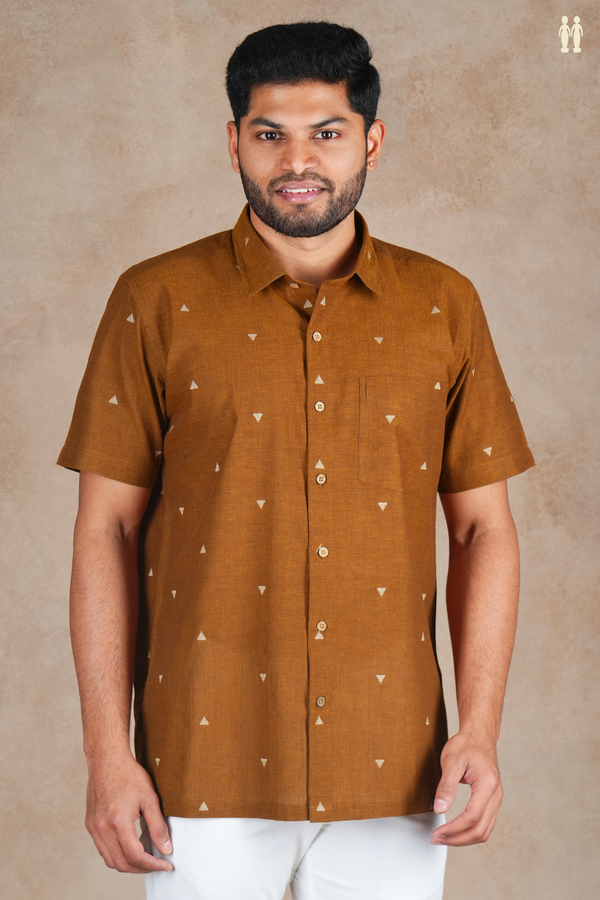 Regular Collar Threadwork Buttas Cinnamon Brown Cotton Shirt