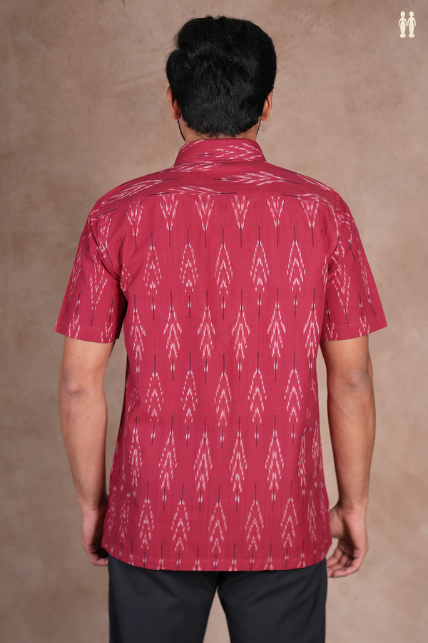 Regular Collar Printed Design Hibiscus Red Ikat Cotton Shirt