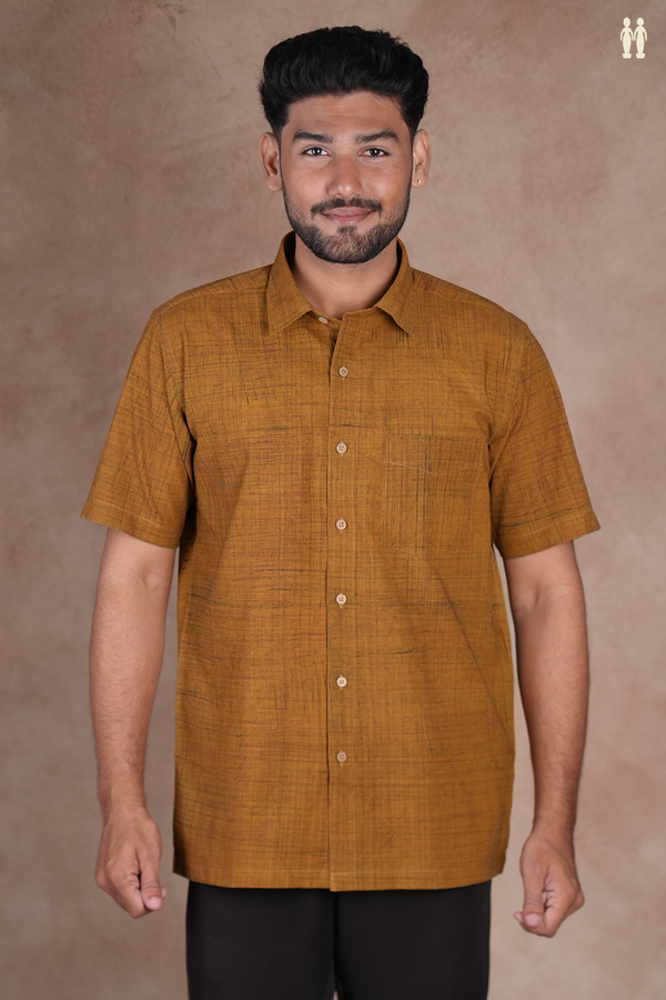 Regular Collar Golden Brown Cotton Shirt