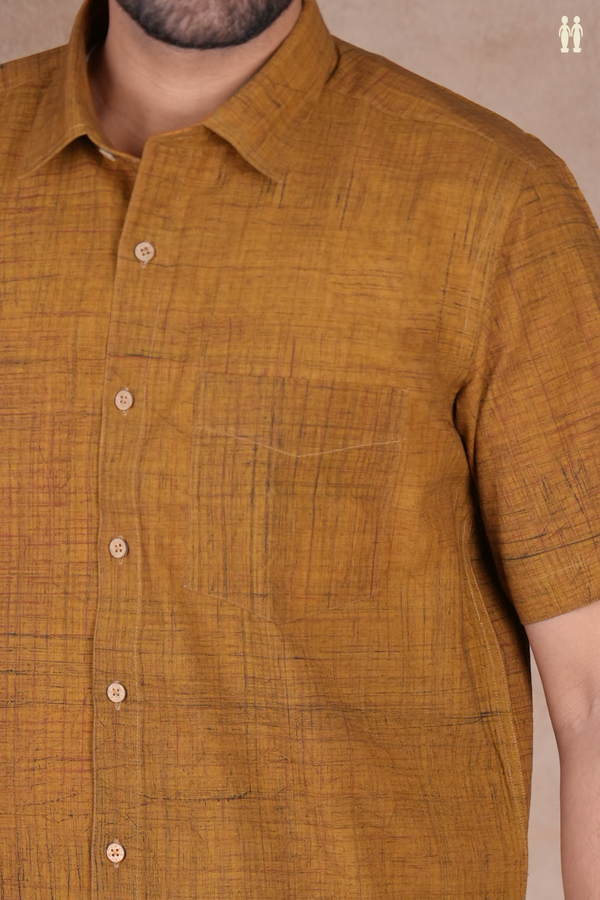 Regular Collar Golden Brown Cotton Shirt