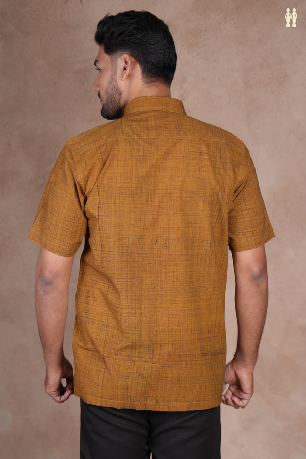 Regular Collar Golden Brown Cotton Shirt