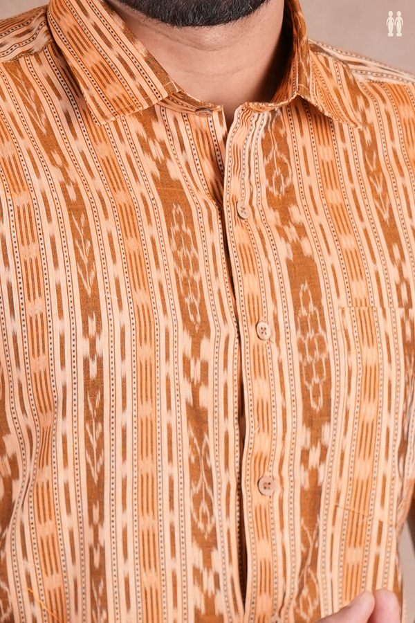 Regular Collar Printed Design Orange Cotton Shirt