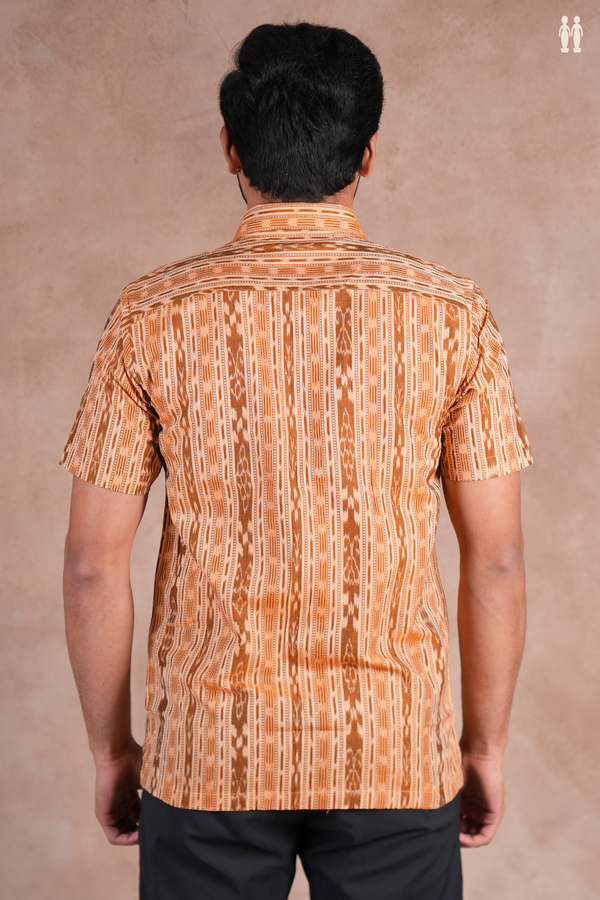 Regular Collar Printed Design Orange Cotton Shirt