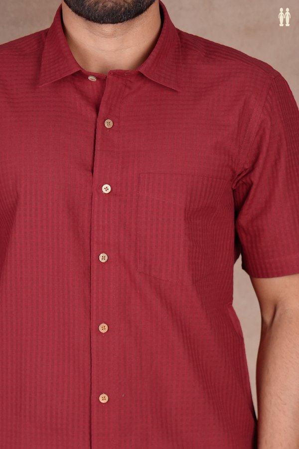 Regular Collar Checks Design Red Cotton Shirt