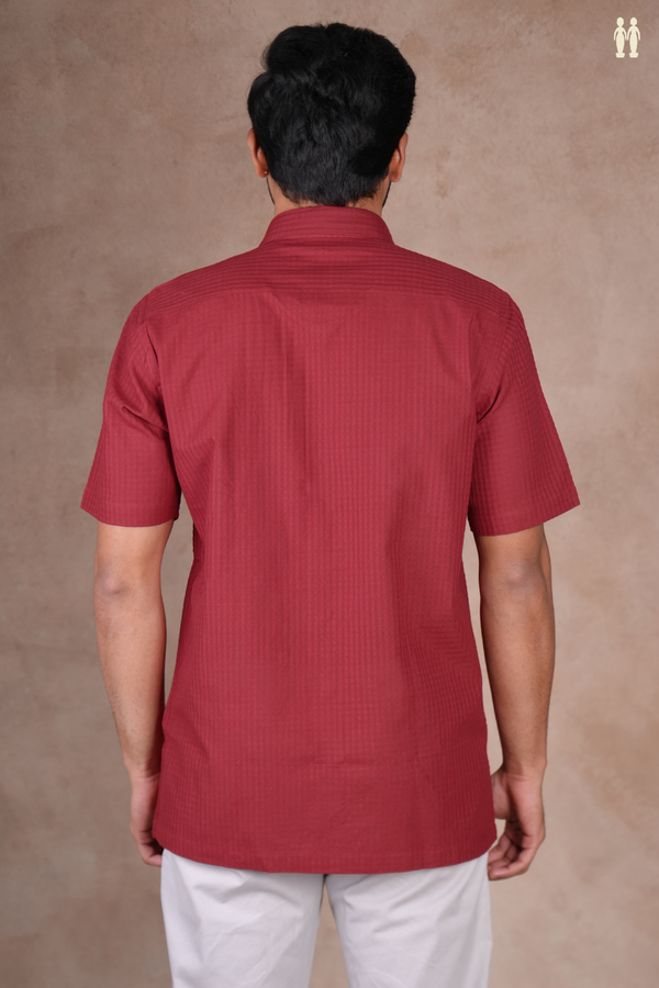 Regular Collar Checks Design Red Cotton Shirt