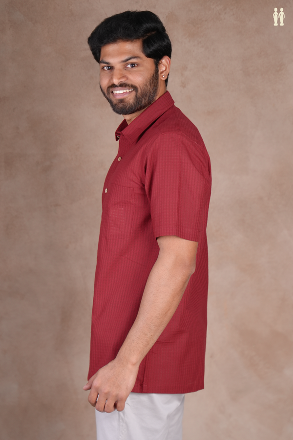 Regular Collar Checks Design Red Cotton Shirt