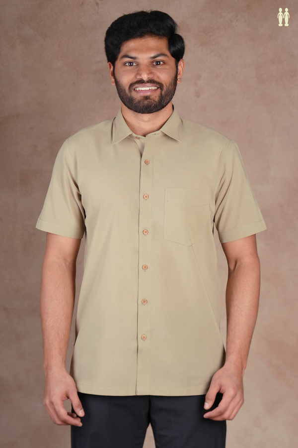 Regular Collar Plain Dusty Olive Cotton Shirt