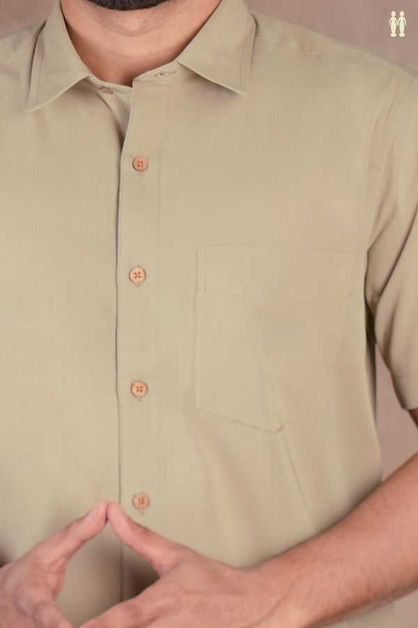 Regular Collar Plain Dusty Olive Cotton Shirt
