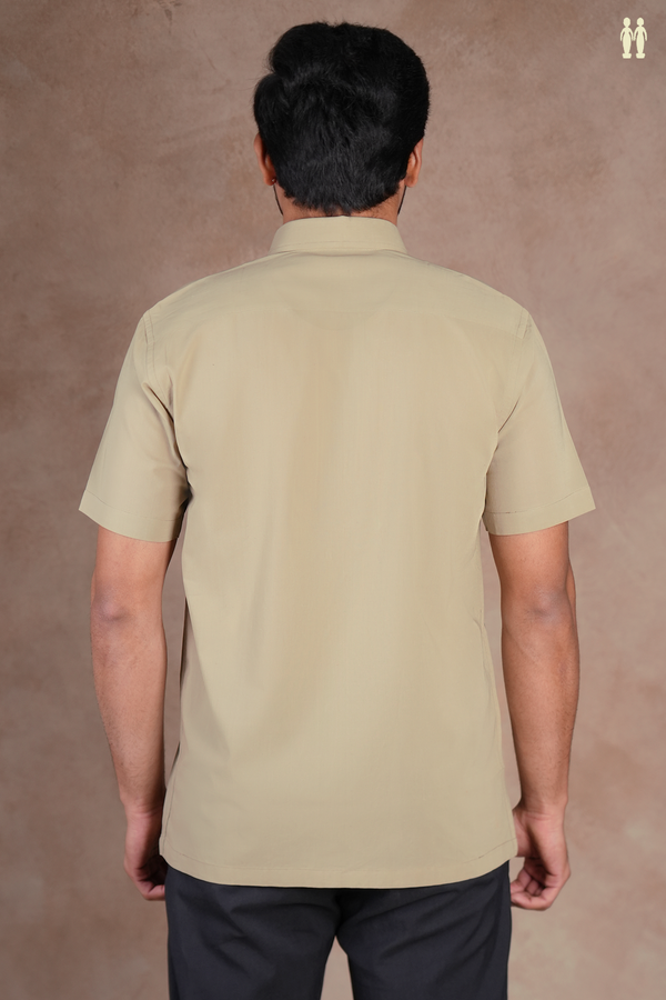 Regular Collar Plain Dusty Olive Cotton Shirt